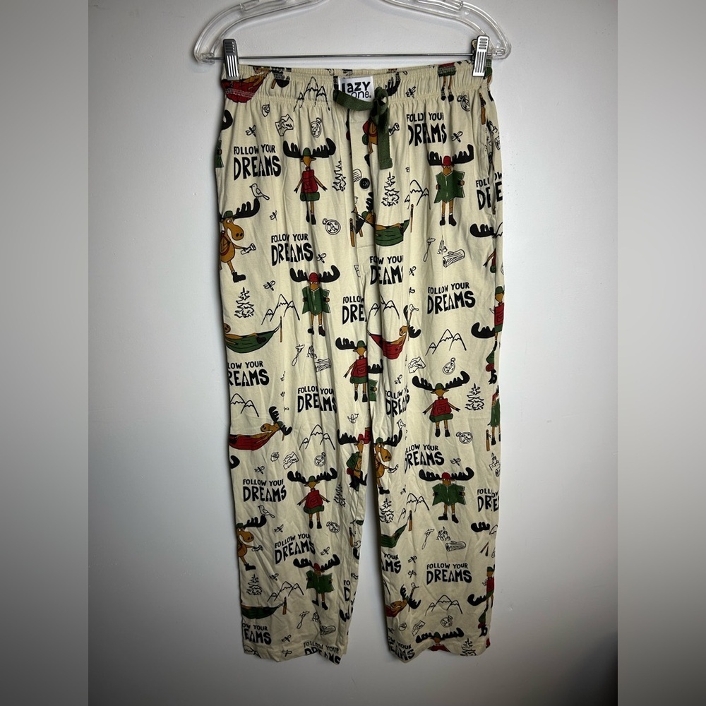 Lazy one Pajama Pants Drawstring Novelty Print Pull on elastic waist M‎ Cotton